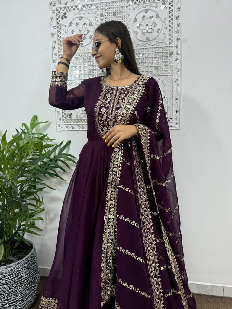 Purple Ready to wear indian salwar kameez Dupatta for women anarkali designer pakistani dresses Festival 3 piece view 4