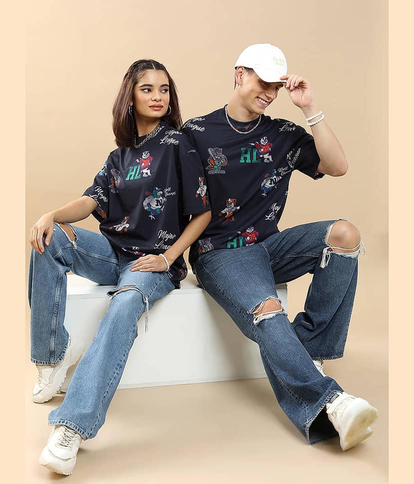 Highlander Men Polyester Oversized Fit Printed T-Shirt ( Navy Blue ) view 2
