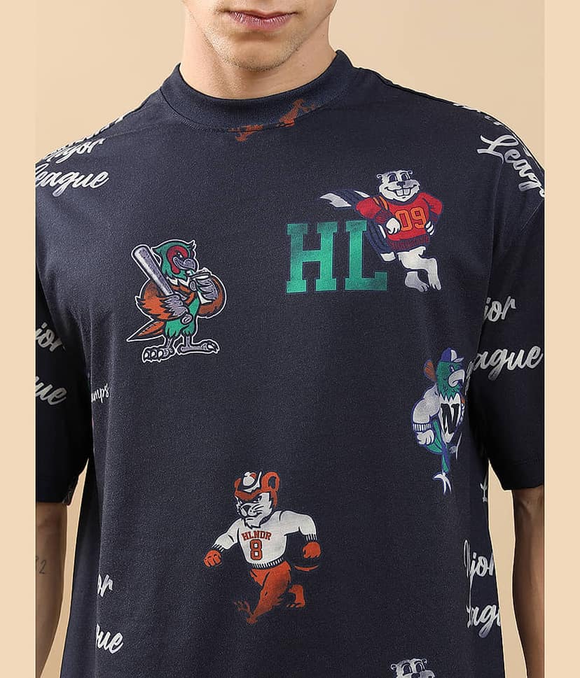 Highlander Men Polyester Oversized Fit Printed T-Shirt ( Navy Blue ) view 5