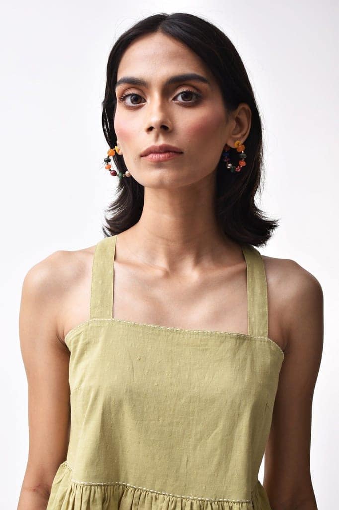 Arrosa Applique Green Cotton Strappy Top view 4