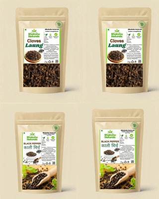 Premium Black Pepper (50g×2) + Cloves Laung (50g×2) | 200g Fresh Spices Combo | Strong Aroma | Handpicked Kali Mirch & Laung for Cooking & Masala
