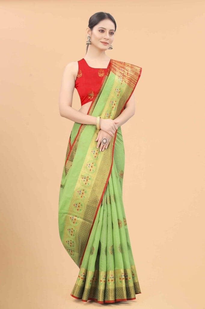 Women's Pure Cotton Woven Saree With Unstiched Blouse Piece view 4