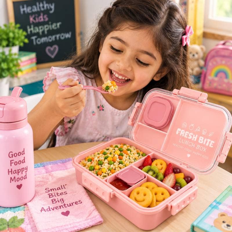 Fresh Bite Smart Compartment Lunch Box (Pink) | BPA-Free & Durable | School & Office Use view 5