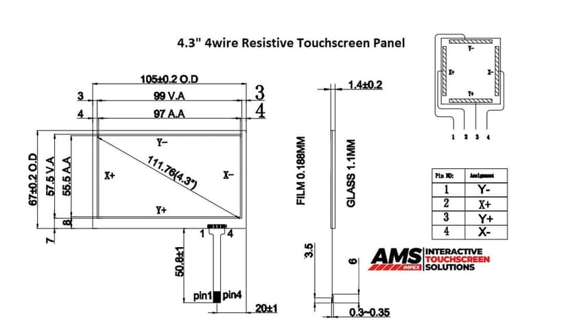 AMS Touch 4.3" 4 Wire Resistive Touchscreen Panel view 4