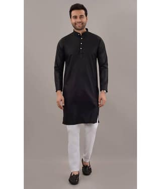 MOUDLIN Black Cotton Blend Regular Fit Men's Kurta Pyjama Set ( Pack of 1 )