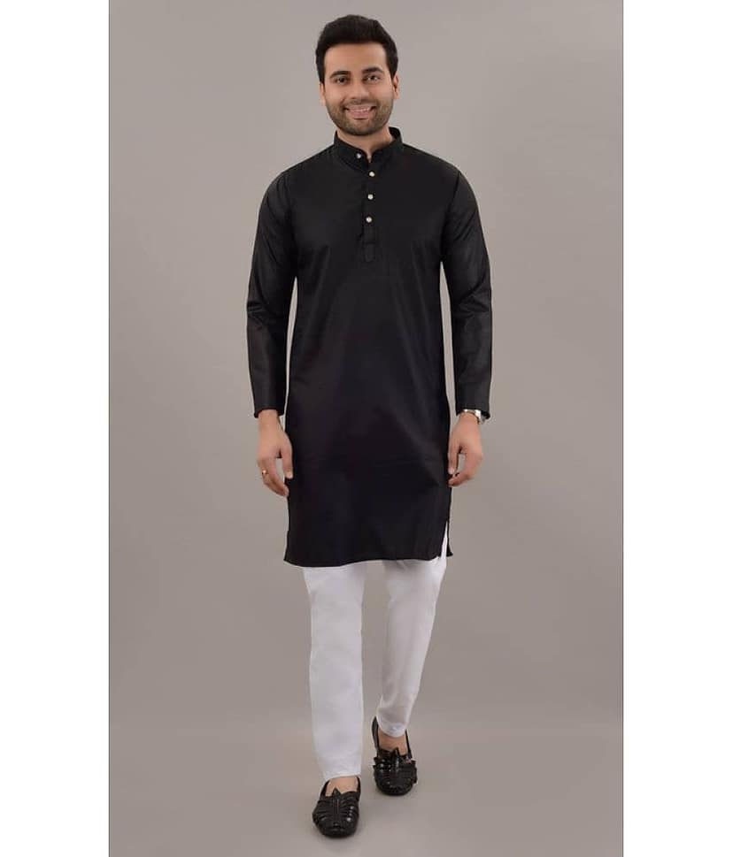 MOUDLIN Black Cotton Blend Regular Fit Men's Kurta Pyjama Set ( Pack of 1 )