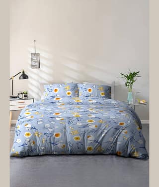 Cortina Cotton 1 Double Queen Bedsheet with 2 Pillow Covers ( Light Blue )