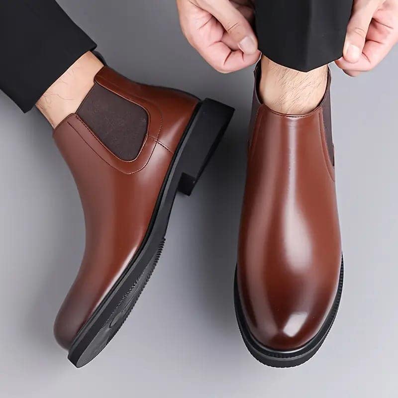 WUGO:: Latest Stylish Men Solid Faux Leather Brown Chelsea Boots | Stylish Slip-On Casual & Formal Boots For Men's & Boys (Free Home Delivery) view 2
