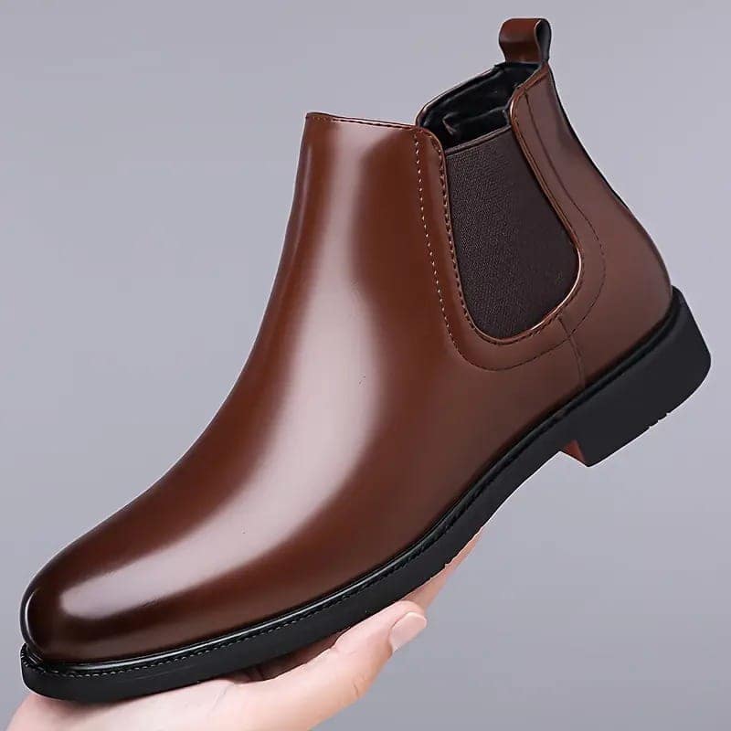 WUGO:: Latest Stylish Men Solid Faux Leather Brown Chelsea Boots | Stylish Slip-On Casual & Formal Boots For Men's & Boys (Free Home Delivery) view 3