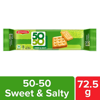 Britannia 50-50 Sweet & Salty Biscuit - Light, Crispy, Ready To Eat, 72.5 G