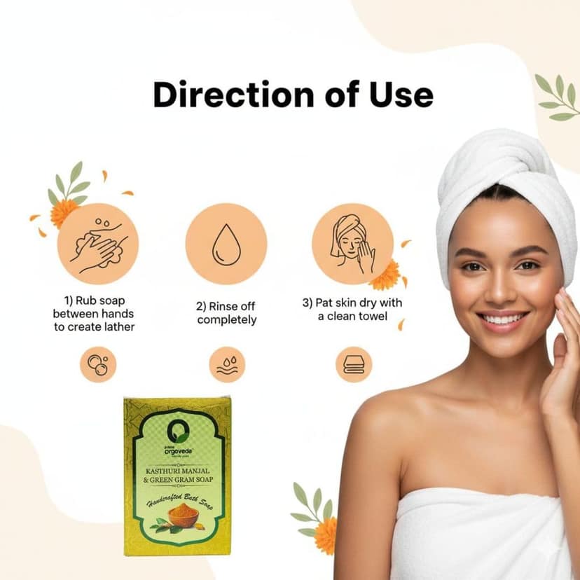 Kasturi Manjal & Green Gram Soap (Pack of 2) | 125g Natural Handmade Ubtan Soap | Skin Brightening & Tan Removal | Herbal Bath Soap | Chemical-Free Body Soap view 3
