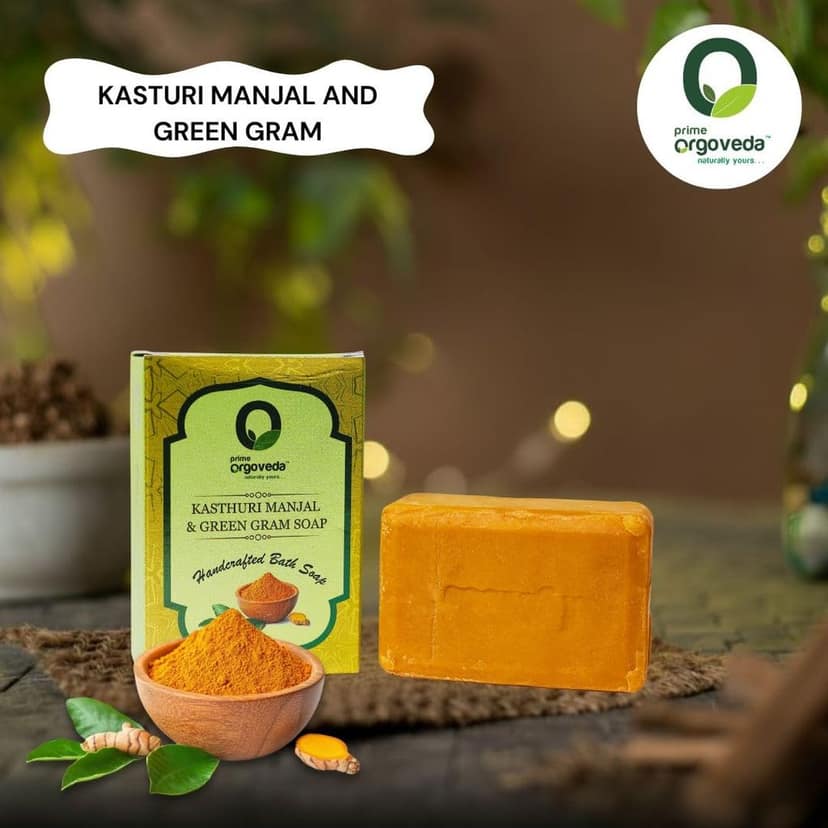 Kasturi Manjal & Green Gram Soap (Pack of 2) | 125g Natural Handmade Ubtan Soap | Skin Brightening & Tan Removal | Herbal Bath Soap | Chemical-Free Body Soap view 4