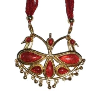 Exquisite Gold-Toned Red Enamel Drop Earrings for Women - Traditional Indian Festive Wear view 2