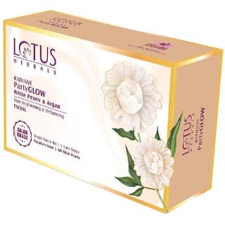 Lotus Herbals Radiant PartyGLOW White Peony Argan Oil Detanning Facial Kit 5 Easy Steps Pack of 1 57g
