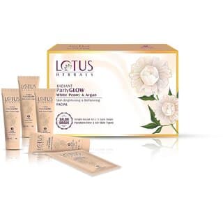 Lotus Herbals Radiant PartyGLOW White Peony Argan Oil Detanning Facial Kit 5 Easy Steps Pack of 1 57g view 2