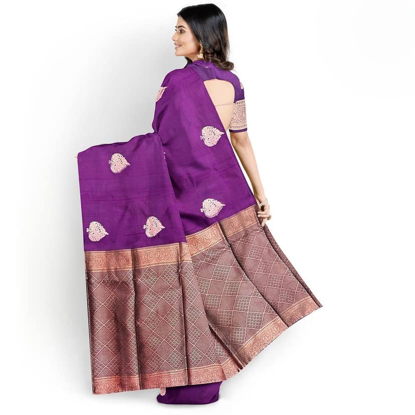 Purple Color Big Thilagam Copper Zari Butta Saree with Unstitched Blouse view 5