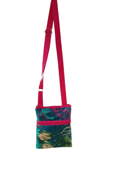 Small Crossbody Bag with Red Strap and Tropical Floral Pattern Cloth Sling Bag view 2