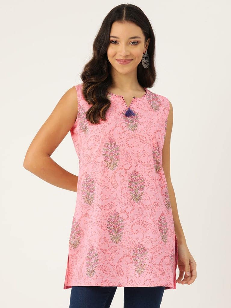 Ethnic Motifs Printed Thread Work Pure Cotton Thread Work Kurti