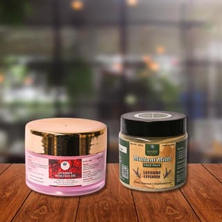 Veora Organics Vitamin E Rose Face Gel & Multani Mitti Lavishing Lavender Face Pack Combo | Hydrating Anti-Ageing Face Gel with Deep Cleansing Face Mask | Skin Brightening, Oil Control & Nourishing | Natural Skincare | 100g + 120g