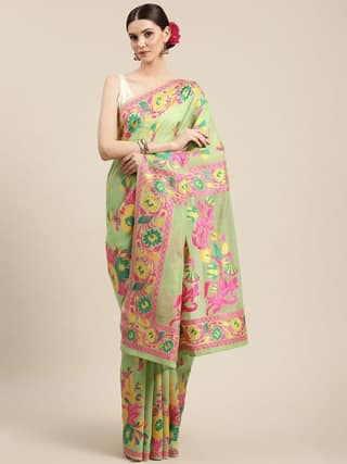 Women's Cotton Jamdani Saree With Unstiched Blouse Piece