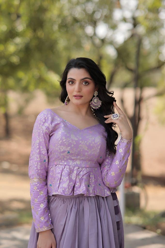 Purple Wine Lehenga Choli Readymade Stitched For Wedding Women Party Skirt Ready To Wear view 3