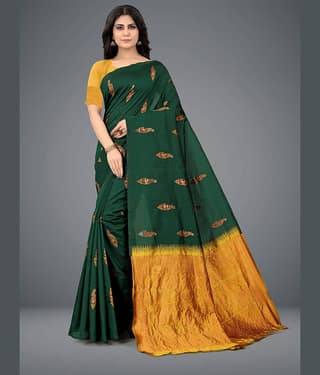 Om Shantam Sarees Art Silk Embellished Saree With Unstitched Blouse Piece ( Green )