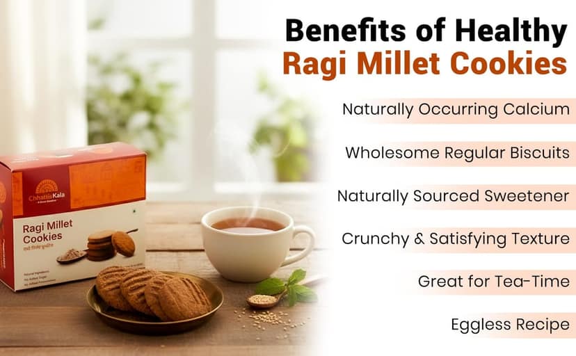 Chhattiskala A Bihan Initiative Healthy Ragi Millet Cookies 250g High Fiber & Calcium Rich Snacks and Crunchy Traditional Millet Biscuits view 4