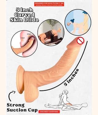 Premium Realistic 5 Inch Curved Dildo with Strong Suction for Women Vagina Anal Sex Toys for Girls With Free Lube