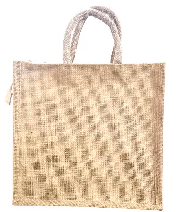 Stylish Jute Tote Bag with Orange Floral Pocket & Zipper - Eco-Friendly Reusable view 2