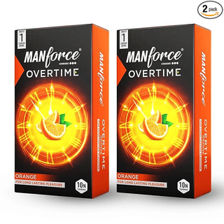 MANFORCE Overtime Orange 3in1 (Ribbed Contour Dotted) Condoms - 10s (Pack of 2) Condom (Set of 2 20 Sheets)