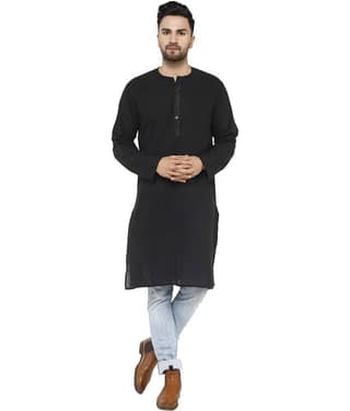 SKAVIJ Black Cotton Kurta Single