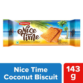 Britannia Nice Time Coconut Biscuit - Ready To Eat, Crunchy & Sweet, 143 G