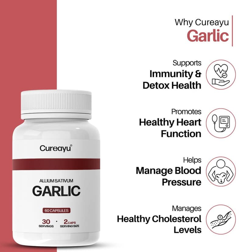 Cureayu Garlic Capsules | Ayurvedic Support for Heart Health, Immunity & Detox view 2