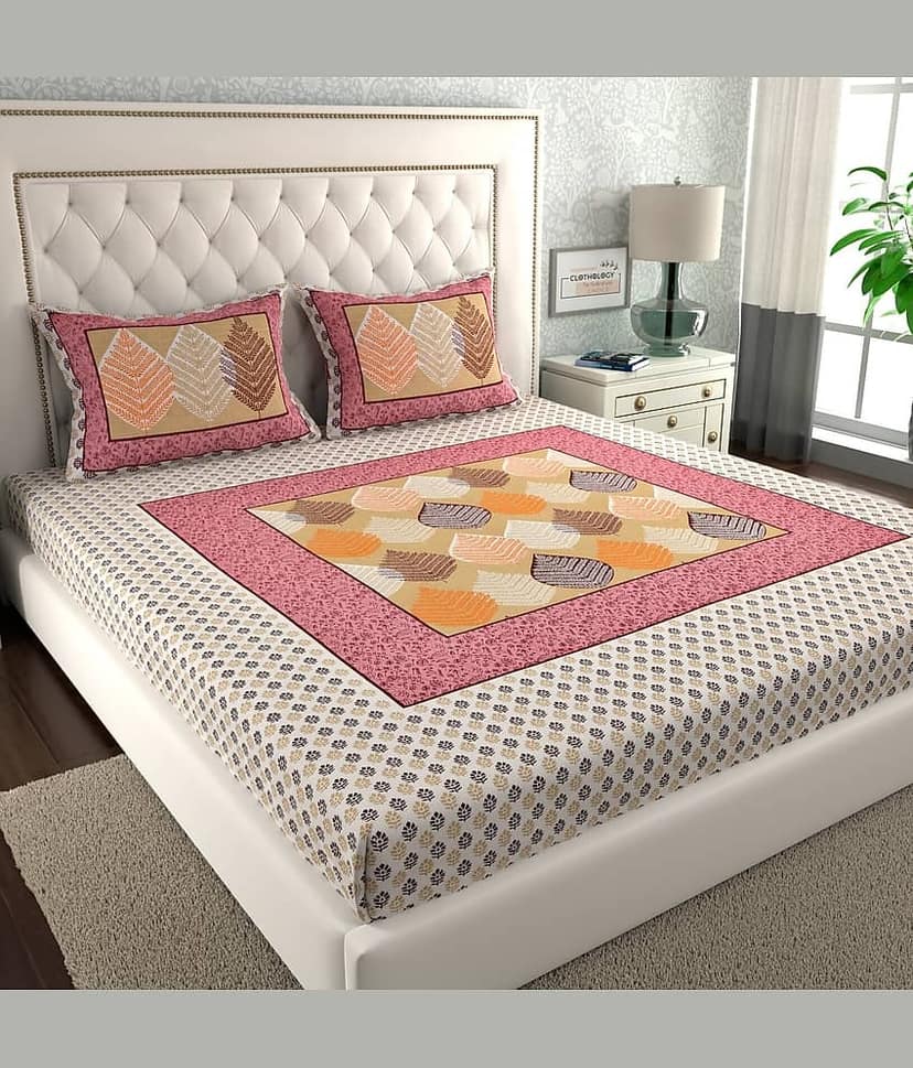 ABHACLOTHO Cotton 1 Double Bedsheet with 2 Pillow Covers ( Multicolor )