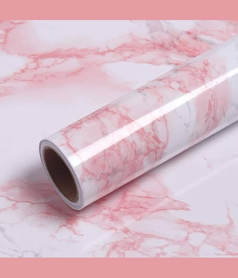 KRAMOX Marble Premium Vinyl Peel and Stick Waterproof Removable DIY Wall Stickers for Home,Kitchen,almirah, and ofc Background Wallpaper (Pink, 60x200cm) (Pink foil Paper)