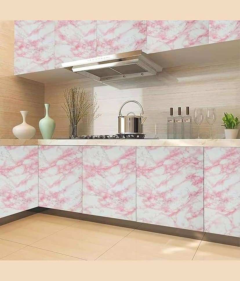 KRAMOX Marble Premium Vinyl Peel and Stick Waterproof Removable DIY Wall Stickers for Home,Kitchen,almirah, and ofc Background Wallpaper (Pink, 60x200cm) (Pink foil Paper) view 2