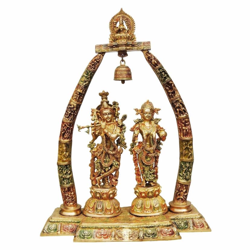 Brass Radha Krishna Darbar Idol - Premium Colour Decor, Height : 31.7 Inch (BSMAS301 B) view 2