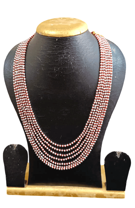 Multi-Layered Reddish Brown and White Beaded Necklace