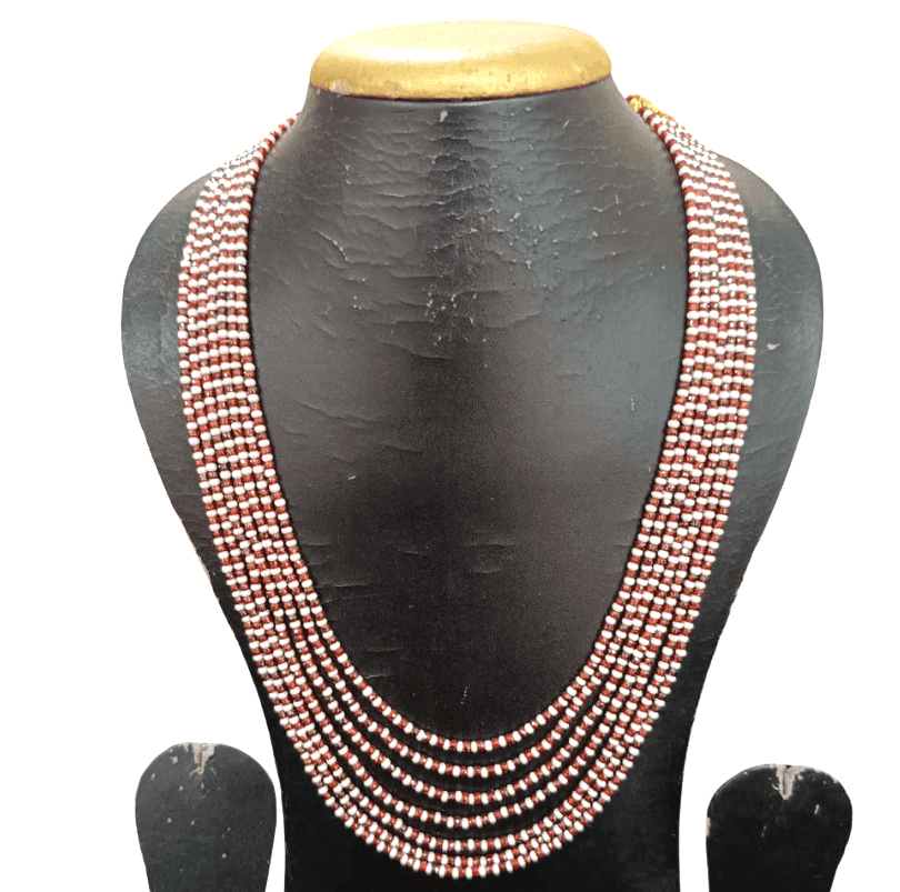 Multi-Layered Reddish Brown and White Beaded Necklace view 3