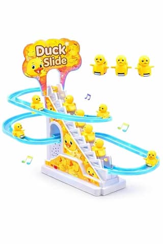 TEC TAVAKKAL Duck Slide Toy Set, Funny Automatic Stair-Climbing Ducklings Cartoon Race Track Set ((Duck Slide Track Set))