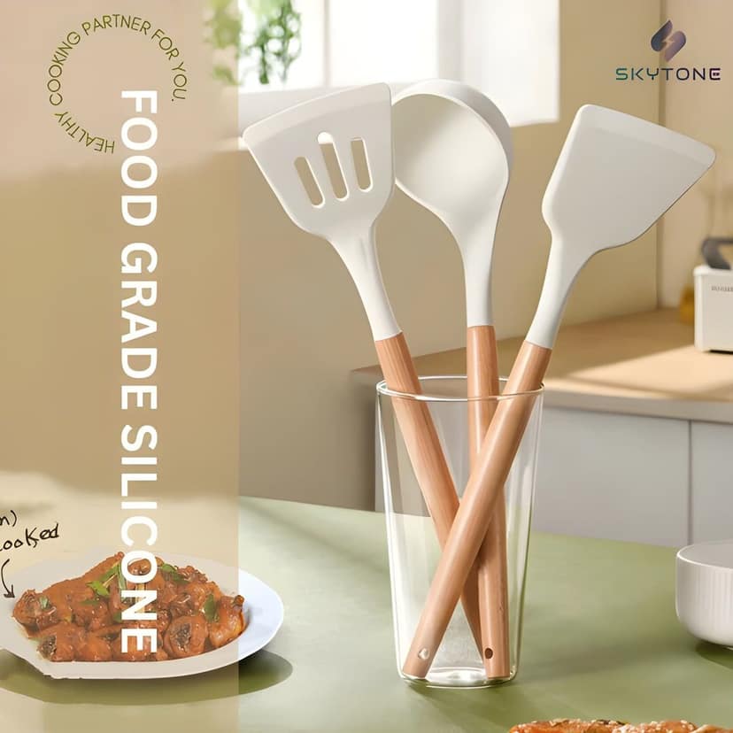 Silicone Spatula Set of 3 | Heat-Resistant Non-Stick Cooking & Baking Spatulas with Wooden Handle | Flexible Food Grade Silicone Turner & Scraper | Easy to Clean Kitchen Tools (Original) view 5