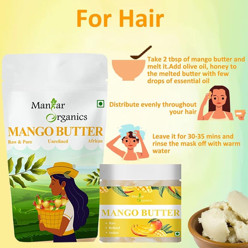 ManHar Organic Mango Butter 1KG - Raw, Unrefined & African for Moisturization of Body and Skin (Mango Butter, 1KG) view 5