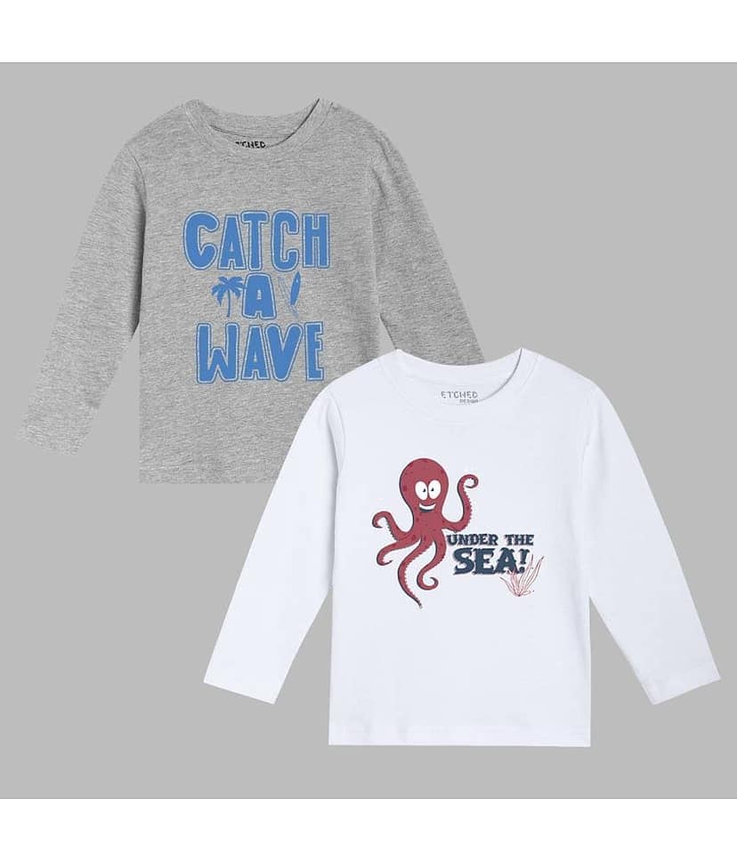 ETCHED DESIGN Pack of 1 Boys Cotton T-Shirt ( Multicolor )