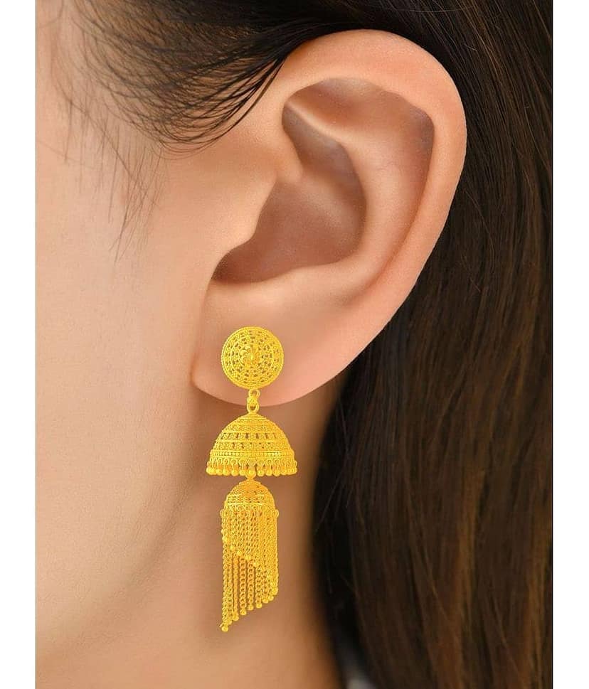 LUV FASHION Golden Jhumki Earrings ( Pack of 1 ) view 2