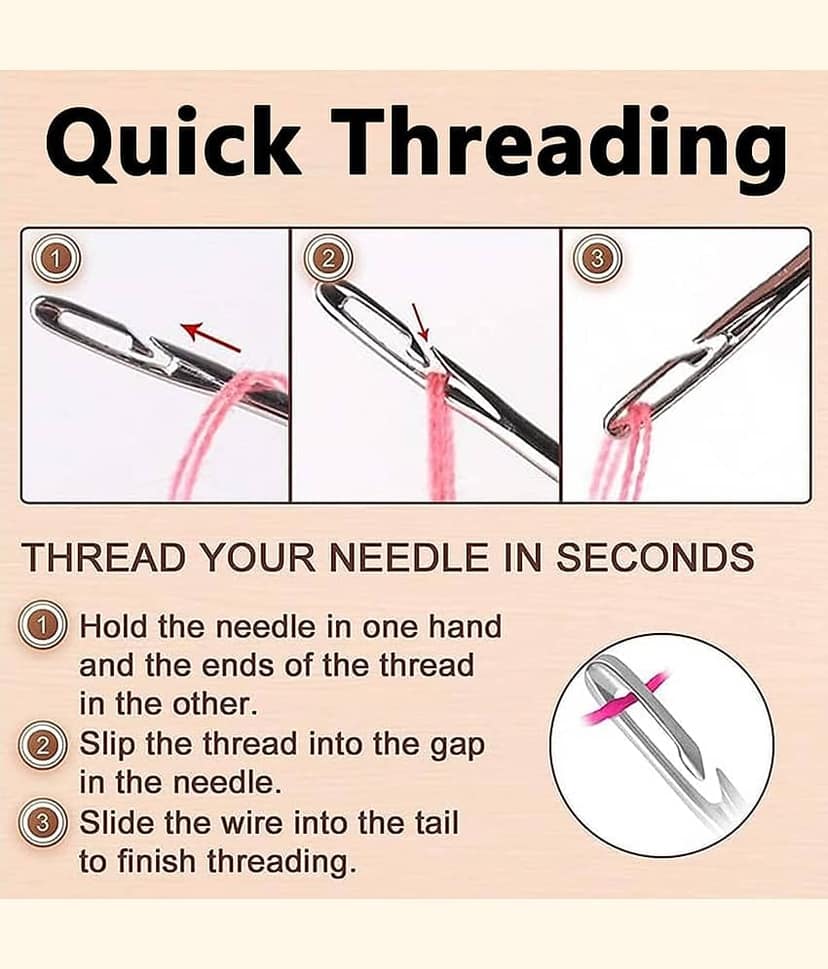 30PCS Easy Self-Threading Quilting Needles Set with Wooden Storage Case – Long Needles for Hand Sewing, Embroidery & DIY Crafting view 2
