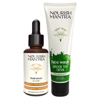 Nourish Mantra Green Tea Face Wash (100ml) & Glow Serum (30ml)/For a Clear Healthy & Glowing Skin/2-in1 Exfoliator & Face Wash/ Rejuvenates Dull Skin/ For All Skin Types