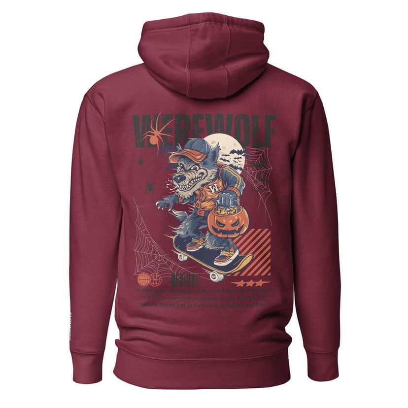 Clothikoo Premium Hoodie (Maroon Colour, Wolf Print) view 4