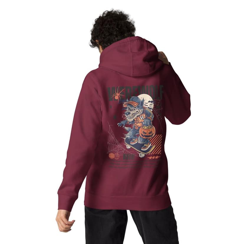 Clothikoo Premium Hoodie (Maroon Colour, Wolf Print) view 5