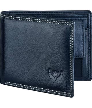 Lorenz Blue 100% Leather Men's RFID Wallet ( Pack of 1 )