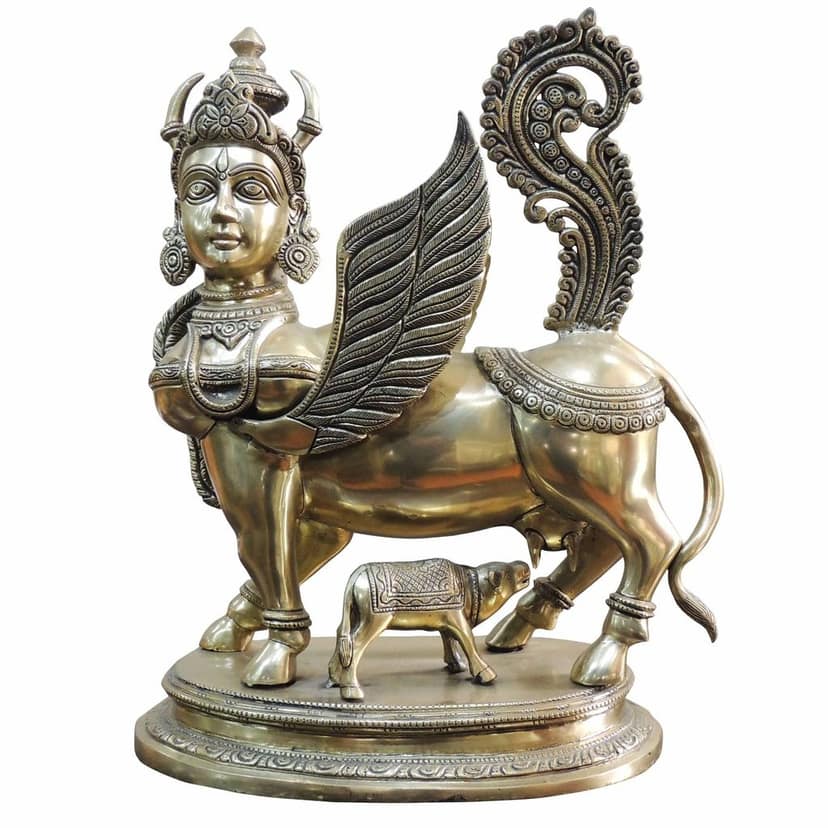Brass Kamdhenu Cow Statue - Artistic Temple Decor, Height : 16.5 Inch (BSMAS1498 A) view 2